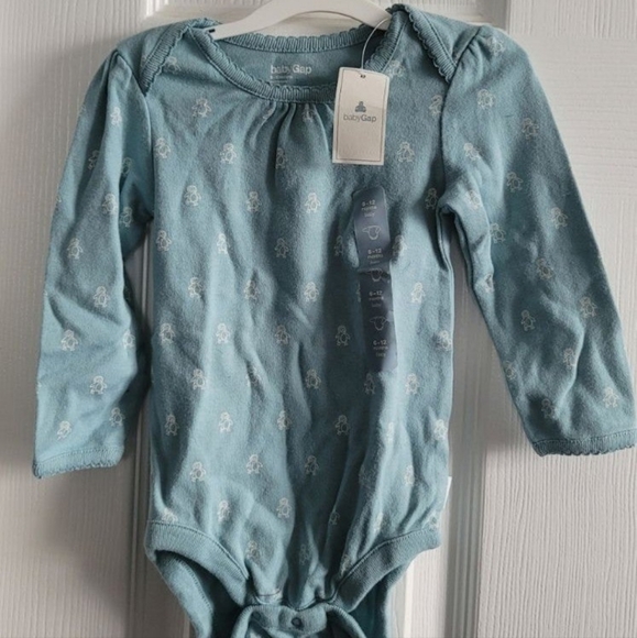 NWT Baby GAP Girl's Blue Penguin One Piece Long Sleeve Size 6-12 Months